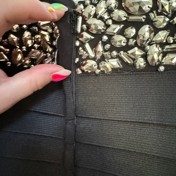SHERRI HILL Womens Beaded BODYCON black party dress Size 6 EUC - Picture 4 of 5